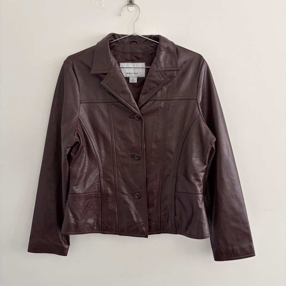 Wilsons Leather Maxima Womens Large Burgundy Maroon Genuine Leather Jacket